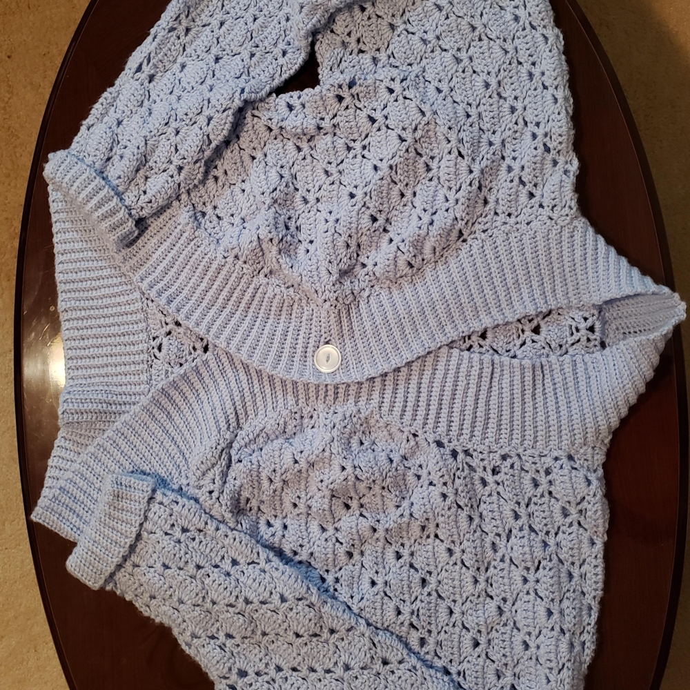 Handmade Crochet Women's Light Blue  Shrug
